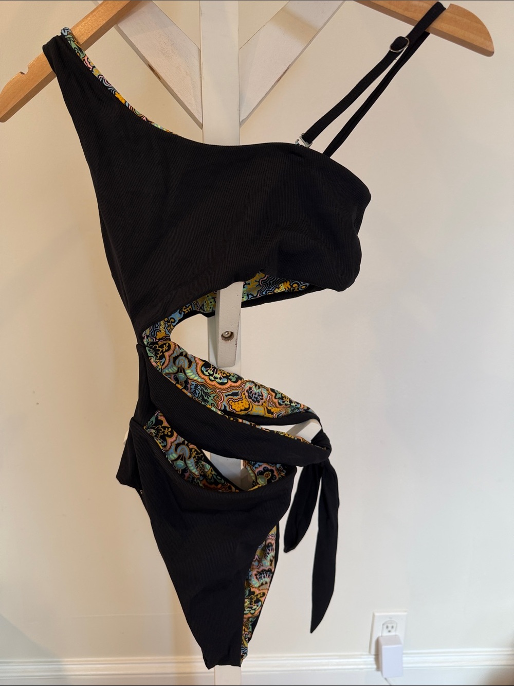Magii Reversible Black or Patterned One-Piece Cut Out Swimsuit with Side Tie